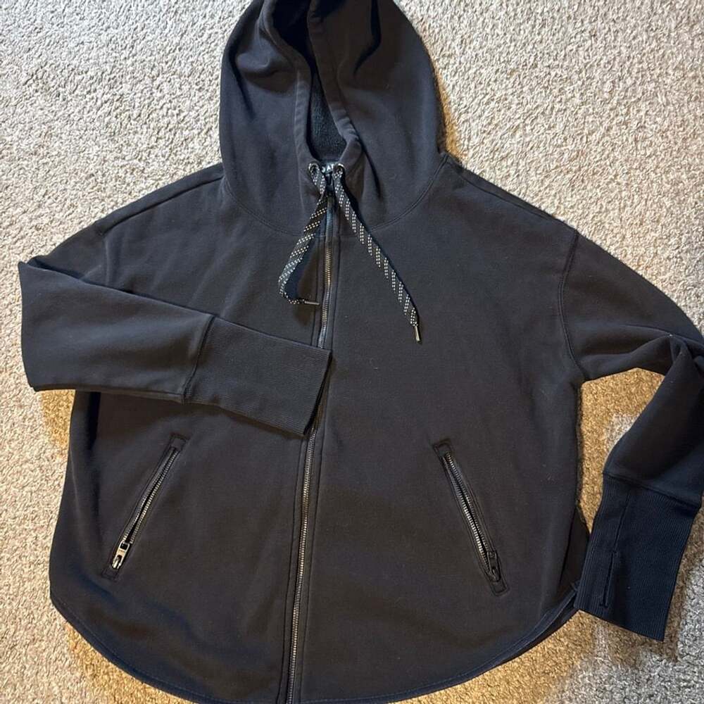 Athleta Cozy Karma Black Full Zip Hoodie Jacket with Thumbholes Size MP